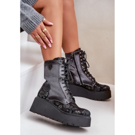 Bottines En Cuir à Plateforme Et Compensée Avec Dessus à Motifs Maciejka 06720-01 Noir le noir 7