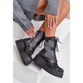 Bottines En Cuir à Plateforme Et Compensée Avec Dessus à Motifs Maciejka 06720-01 Noir le noir 8