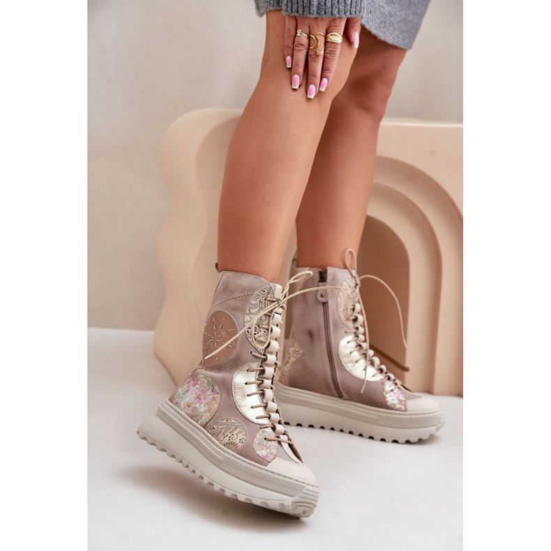 Bottes en Cuir Daim sur Plateforme Chaude Maciejka 06565-04 Beige 2