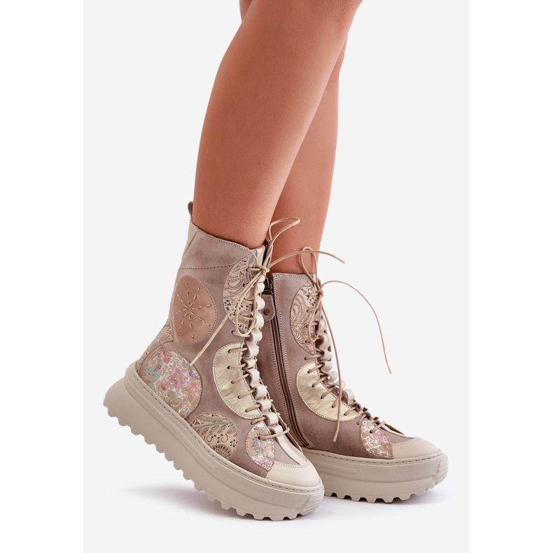 Bottes en Cuir Daim sur Plateforme Chaude Maciejka 06565-04 Beige 1