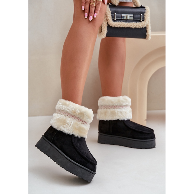 Bottes de neige à plateforme pour femme avec fourrure et motif, noir Deepanti 1