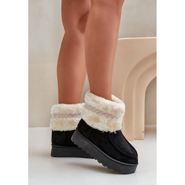 Bottes de neige à plateforme pour femme avec fourrure et motif, noir Deepanti 2