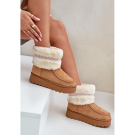 Bottes de neige à plateforme pour femmes avec fourrure et motif Camel Deepanti brun 2