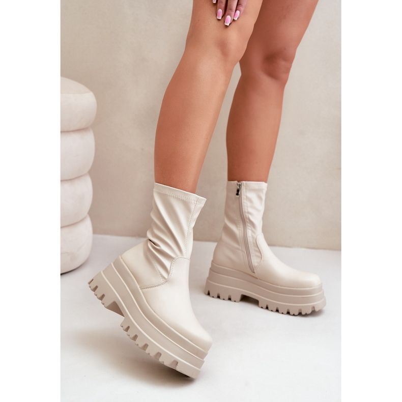 Bottines Florinara beige clair sur plateforme massive 2 Bottines Florinara beige clair sur plateforme massive 2