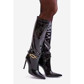 Bottines à talons aiguilles vernies Tistaria noires avec décoration dorée le noir 1