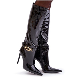 Bottines à talons aiguilles vernies Tistaria noires avec décoration dorée le noir 11