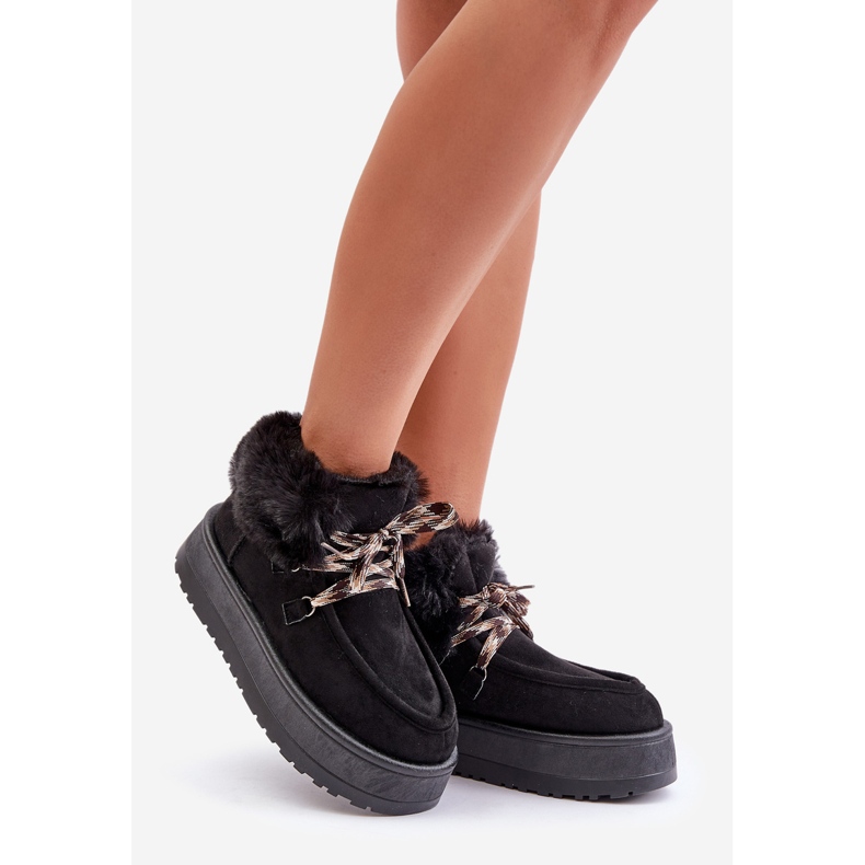 Bottes de neige basses à plateforme avec fourrure pour femmes, noir Neathren 1