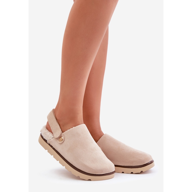 Chaussons plateforme pour femme, doublés de fourrure, peau de mouton beige par Sanilora 1