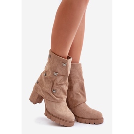 Bottines décorées avec tige retroussée sur talon haut, Beige Esadora 1