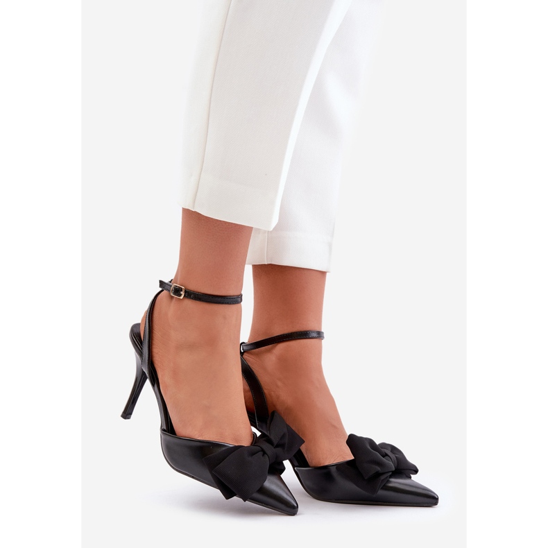 Talons hauts en cuir écologique avec nœud, noir Volamia le noir 1