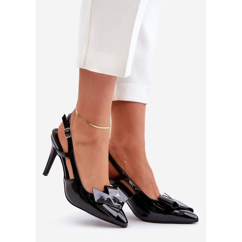 Talons hauts vernis noirs Auroravia avec talon ouvert le noir 1