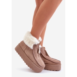 Bottes de neige à plateforme avec fourrure et fermeture éclair pour femme, beige foncé Filiala 1