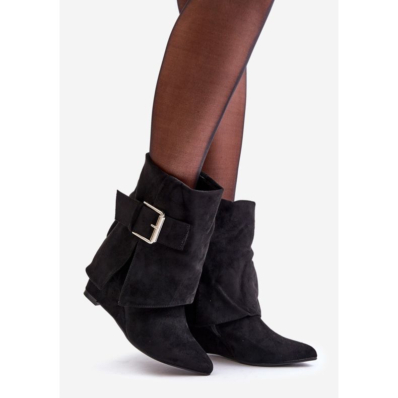 Bottines compensées à tige retroussée et boucle, Eco Suède, Noir Vortinia 1