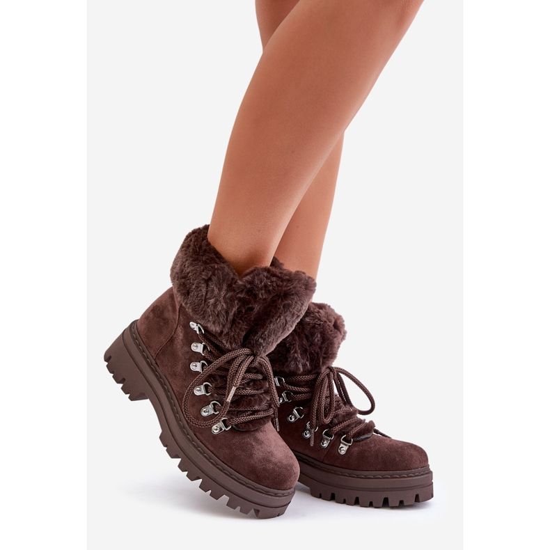 Trappeurs à lacets avec fourrure pour femme, marron foncé Vaminia brun 1