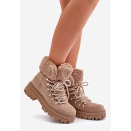 Trappeurs à lacets avec fourrure pour femme, beige foncé Vaminia 1