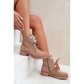 Bottes isolées en daim avec perles et ruban, Beige Perla 7