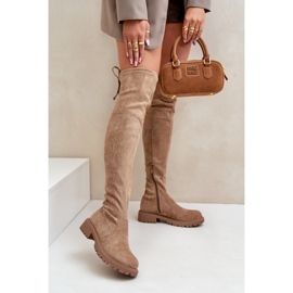 Cuissardes à talon plat en éco-daim, Beige Arkelia 2