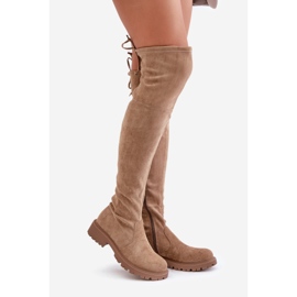 Cuissardes à talon plat en éco-daim, Beige Arkelia 1