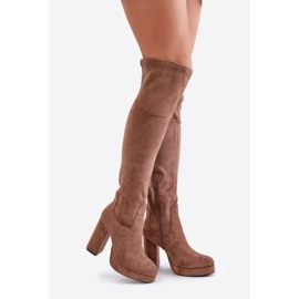 Bottes à talons hauts et à plateforme avec dessus au-dessus du genou, éco-suède Zistaria beige foncé 1