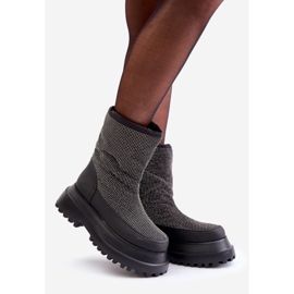 Bottes de neige décorées Avivina noires avec plateforme et talon plat 1