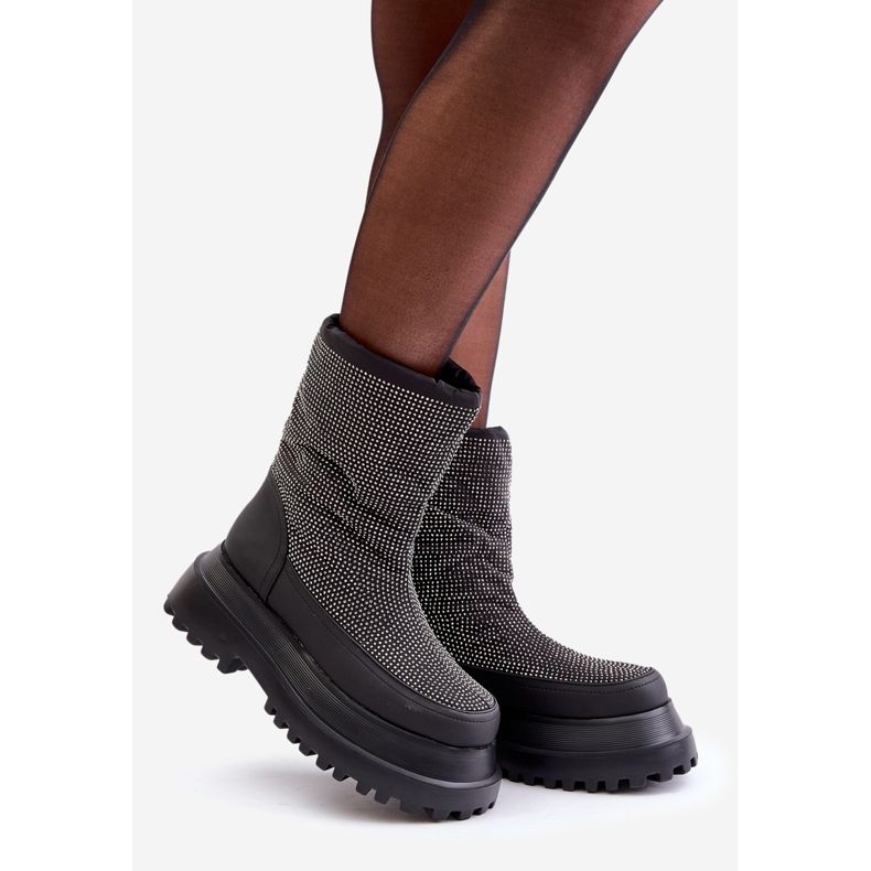 Bottes de neige décorées Avivina noires avec plateforme et talon plat 1