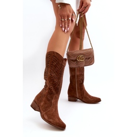 Zazoo 3305/P Bottines Mi-Mollet En Daim Ajourées Marron 1