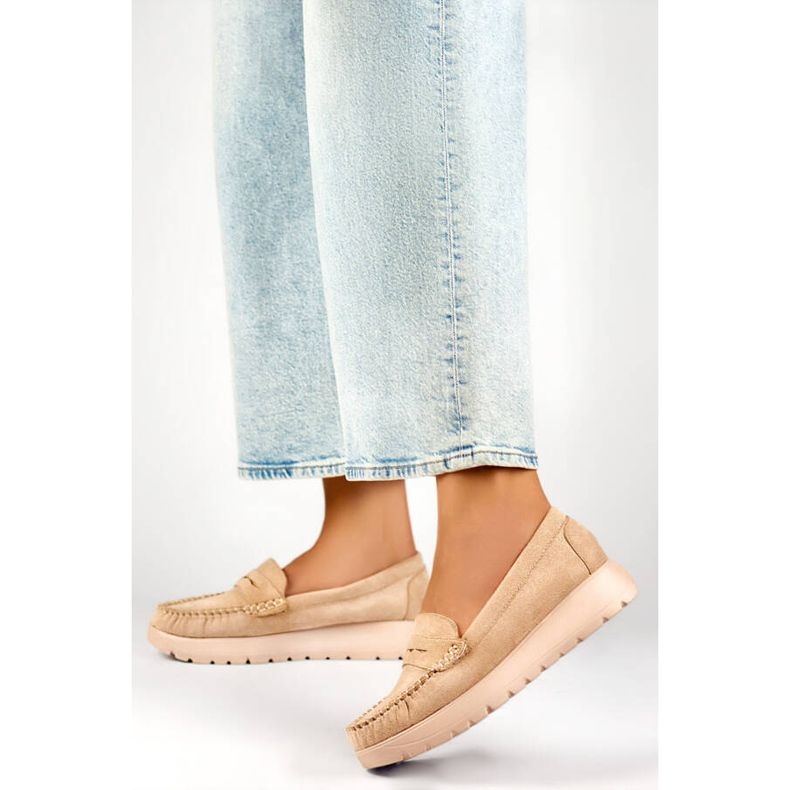 Mocassins femme semelle épaisse, daim beige 24-21338BE 2