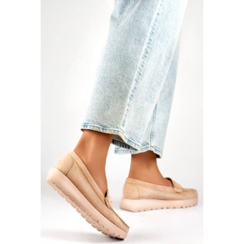 Mocassins femme semelle épaisse, daim beige 24-21338BE 3
