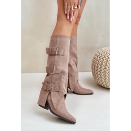 Bottes à talons hauts beiges avec dessus retroussé et boucles, Vmissa beige 2