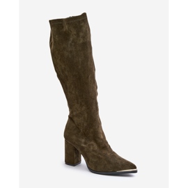 Bottes en daim écologique à talons aiguilles, Batirae vert foncé 4