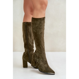 Bottes en daim écologique à talons aiguilles, Batirae vert foncé 3