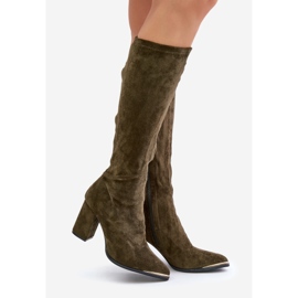 Bottes en daim écologique à talons aiguilles, Batirae vert foncé 1