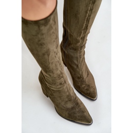 Bottes en daim écologique à talons aiguilles, Batirae vert foncé 6
