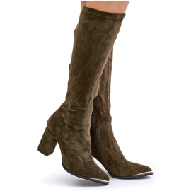 Bottes en daim écologique à talons aiguilles, Batirae vert foncé 9