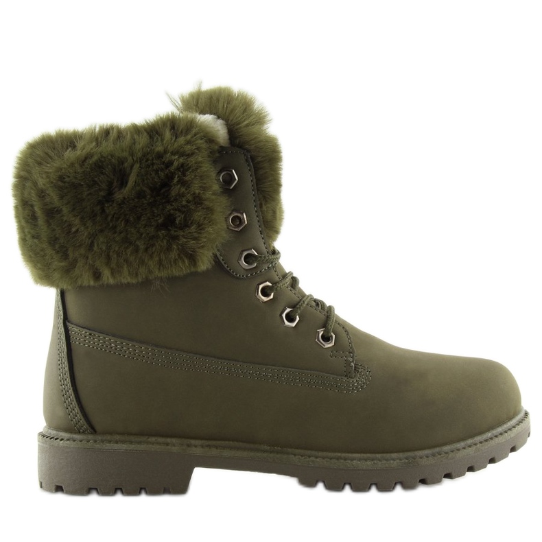 Bottes en bois vert chaud avec fourrure 1