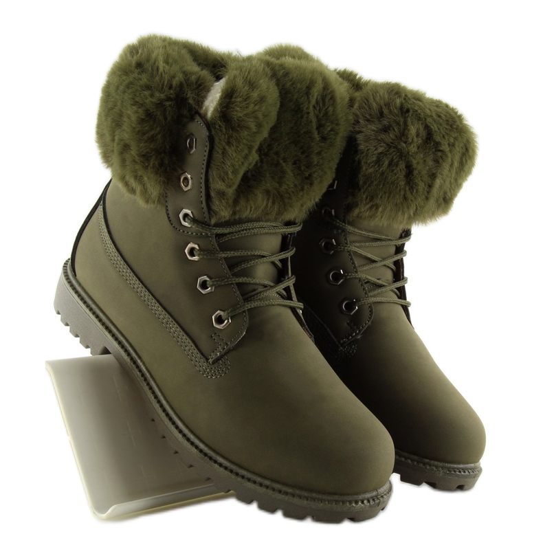 Bottes en bois vert chaud avec fourrure 2