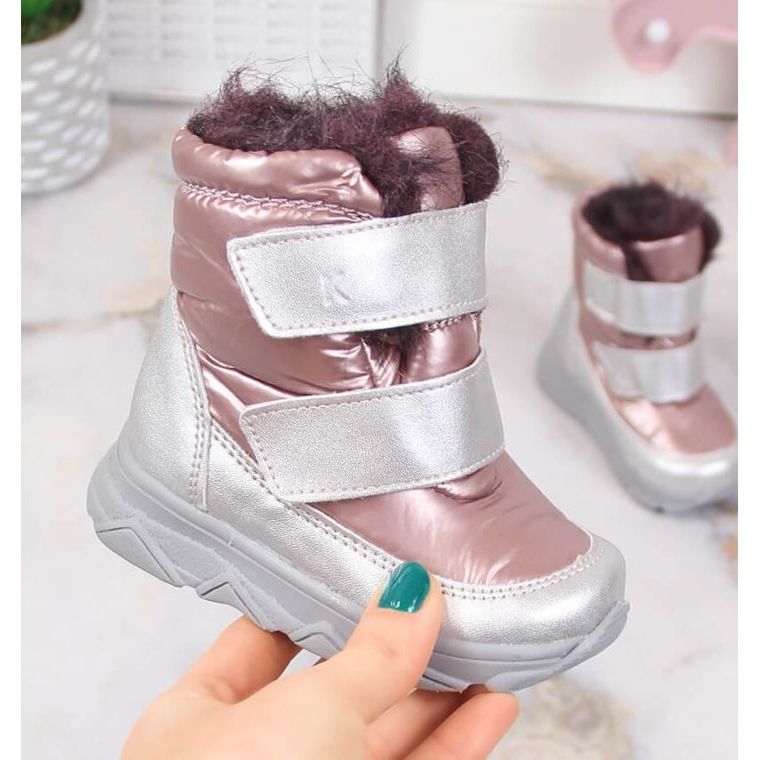 Bottes de neige imperméables avec membrane Velcro Kornecki KOR6895B rose 1