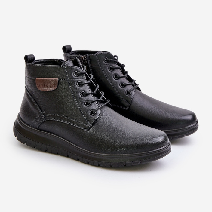 Bottes isolées à lacets avec fermeture éclair pour hommes, noir Hlimena 1