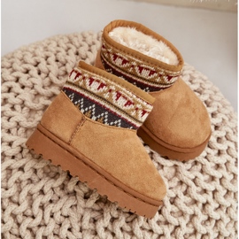 Bottes de neige à enfiler pour enfants avec insert à motif, isolées avec de la fourrure Mirirae camel beige 6
