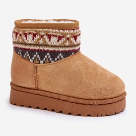 Bottes de neige à enfiler pour enfants avec insert à motif, isolées avec de la fourrure Mirirae camel beige 7