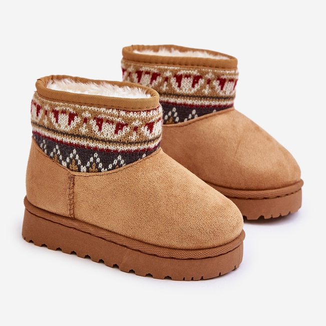 Bottes de neige à enfiler pour enfants avec insert à motif, isolées avec de la fourrure Mirirae camel beige 1