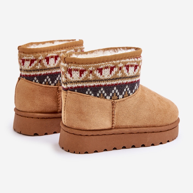 Bottes de neige à enfiler pour enfants avec insert à motif, isolées avec de la fourrure Mirirae camel beige 2