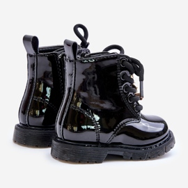 Bottines enfant vernies isolées avec ours en peluche et fermeture éclair, Noir Enchanta le noir 1