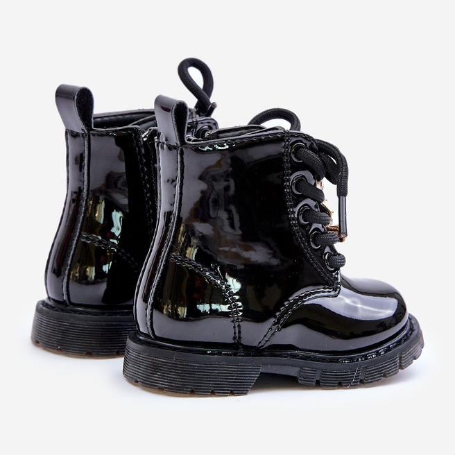 Bottines enfant vernies isolées avec ours en peluche et fermeture éclair, Noir Enchanta 1