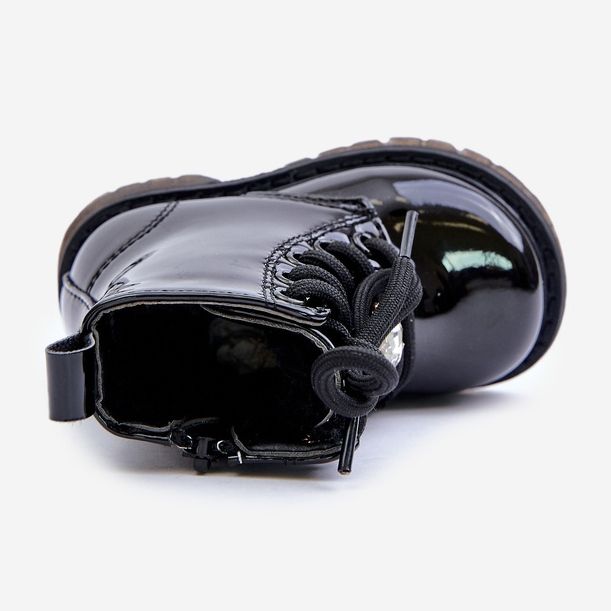 Bottines enfant vernies isolées avec ours en peluche et fermeture éclair, Noir Enchanta 2