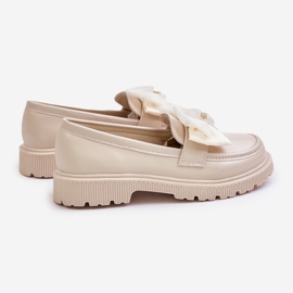 Vinceza Mocassins fille en cuir écologique beige avec nœud Avallesa 2