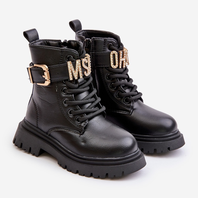 Bottes isolées en cuir écologique pour fille avec sangle décorative, noir Gilian 1