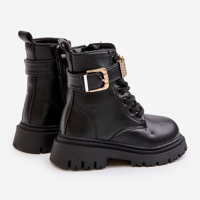Bottes isolées en cuir écologique pour fille avec sangle décorative, noir Gilian 2