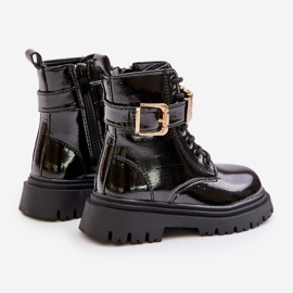 Bottines fille en cuir verni à bride décorative, noir Gilian 2