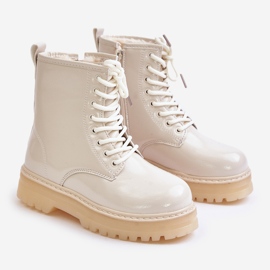 Bottes vernies isolées avec fermeture éclair pour fille, beige Novita 1